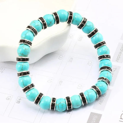 Blue turquoise and green point hand natural Vintage bracelet rhinestone rope men's and women's elastic casual bracelet prayer yoga pendant jewelry