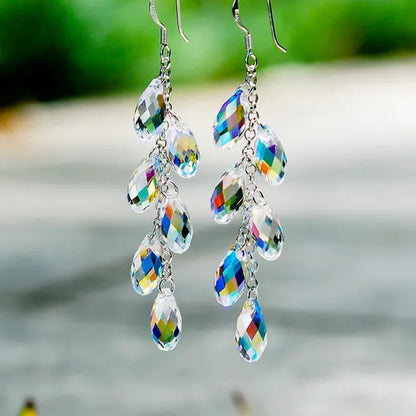 Teardrop Cut Colorful Crystal Gemstone Pendant Tassel Hook Earrings for Bridal Romantic Wedding Women Jewelry