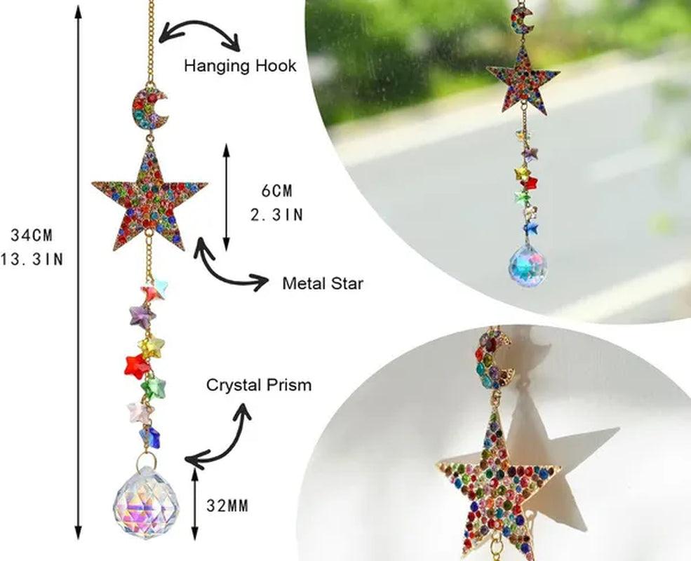 Crystal Rainbow Suncatcher with Rhinestones Hanging Glass Suncatcher for Window (MOON&STAR&SUN)