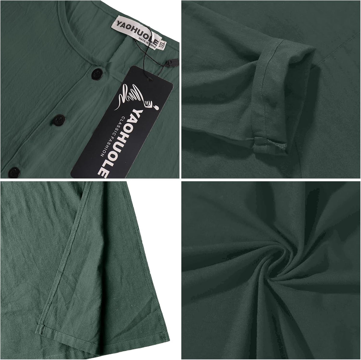 Men'S Long Sleeve Muslim Thobe Robe Button up Kaftan with Side Split and Pockets