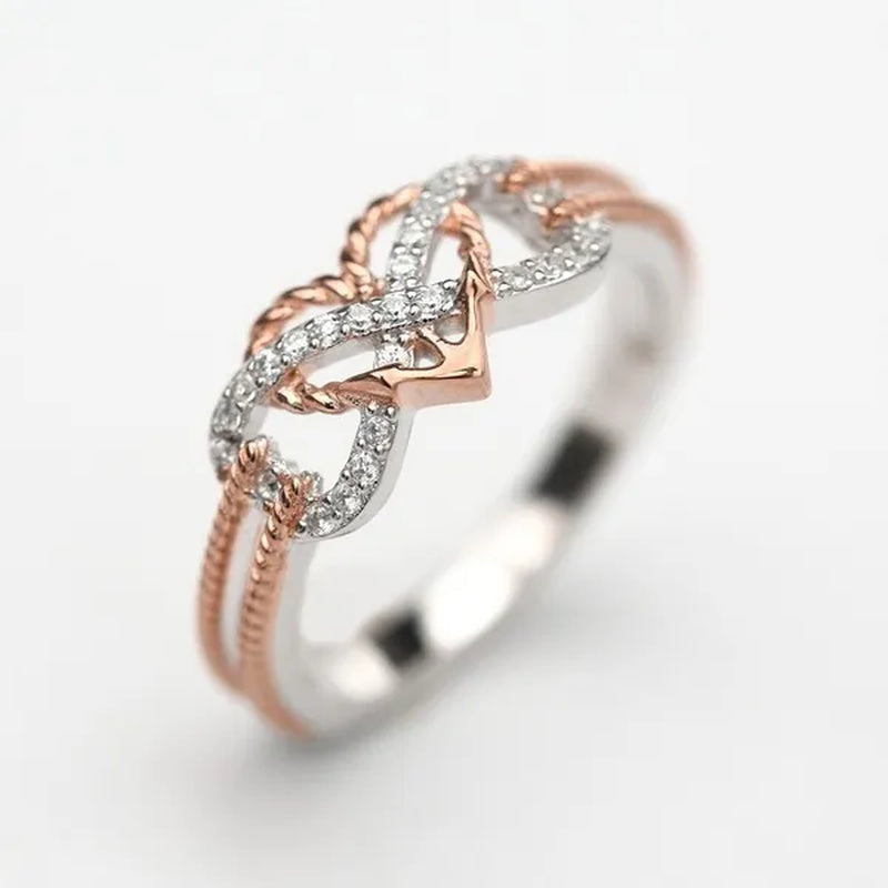 High Quality Exquisite Two Tone Plated Rose Gold / Black Filled 925 Sterling Silver Rings for Women Natural White Sapphire Diamond Ring Bride Princess Wedding Engagement Heart Ring