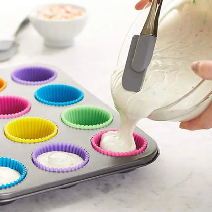 3/6/12/18/24pcs New Silicone Muffin Cake Cups for Kitchen Baking Circular Shape Square Shape Star Rose Pudding Cake Cup Creative Heart Shaped Rice Cake Cup Baking for Cupcakes and Muffin Bakeware Silicone Mold