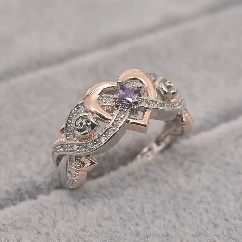 New Rose Princess Square Ring European and American Love Shape Ring Bride Wedding Marriage Ring Size 5-11