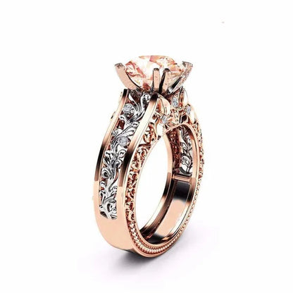 10mm Round Cut Rose & White Gold Plated 925 Sterling Silver Champagne & White Topaz Bridal Engagement Two Tone Gold Ring Size 5-11