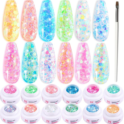 Cat Eye Gel Nail Polish Set of 12 Colors Magnetic Nail Polish Set Holographic Glitter 9D Galaxy Series Cat Eye Gel Polish Set with 2 Magnet Stick for Home DIY Soak Off UV LED