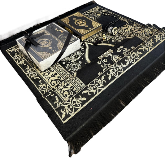 Gift Set for Islam | Holy Quran,Prayer Mat,Portable Digital Zikirmatic,Kufi Hat,Beads | Hajj Present for Wedding,Umrah,Special Day | Great Ramadan Gifts for Muslim Men,Women(Black, English)