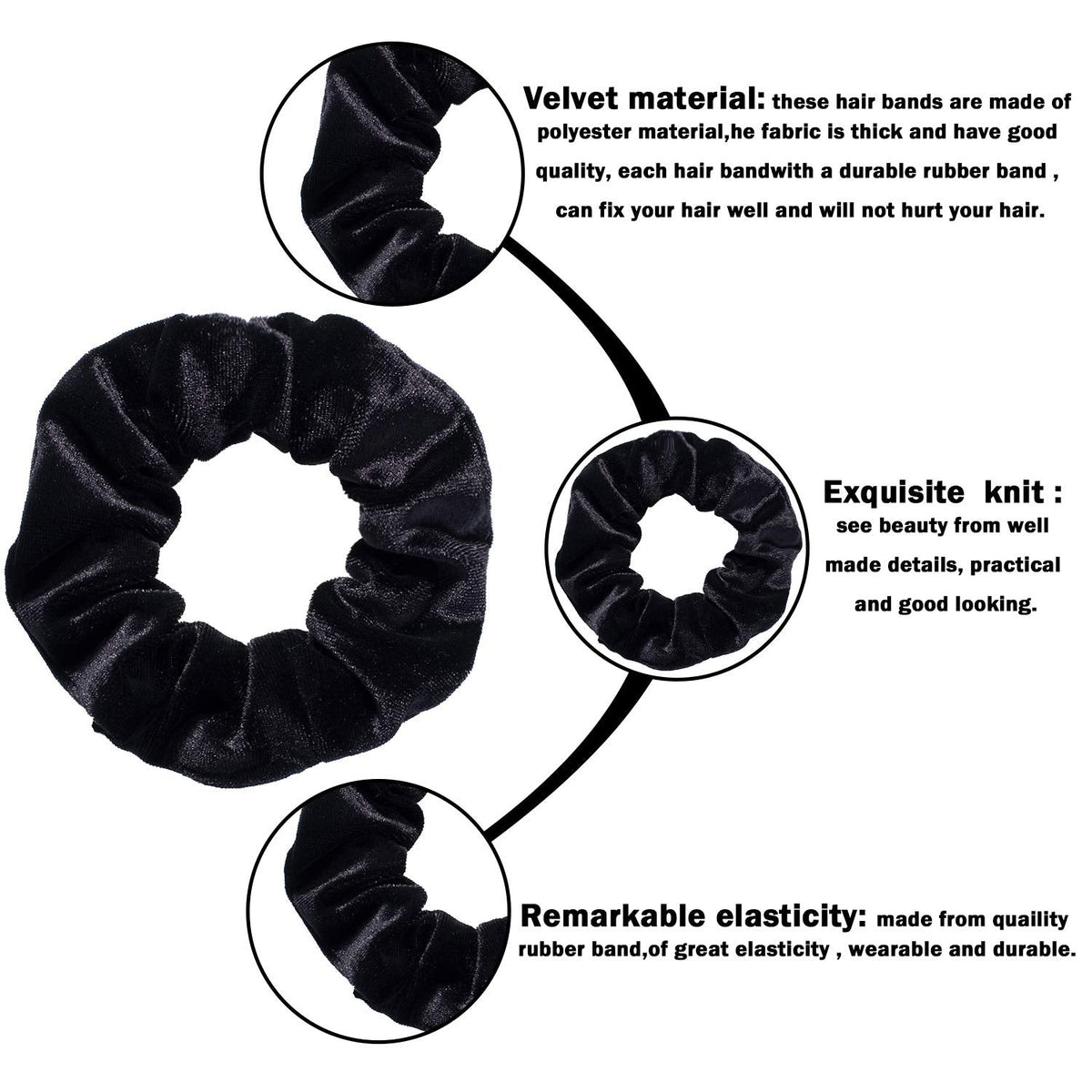 12 Pieces Hair Scrunchies Velvet Elastics Scrunchy Bobbles Soft Hair Bands Hair Ties (Black)