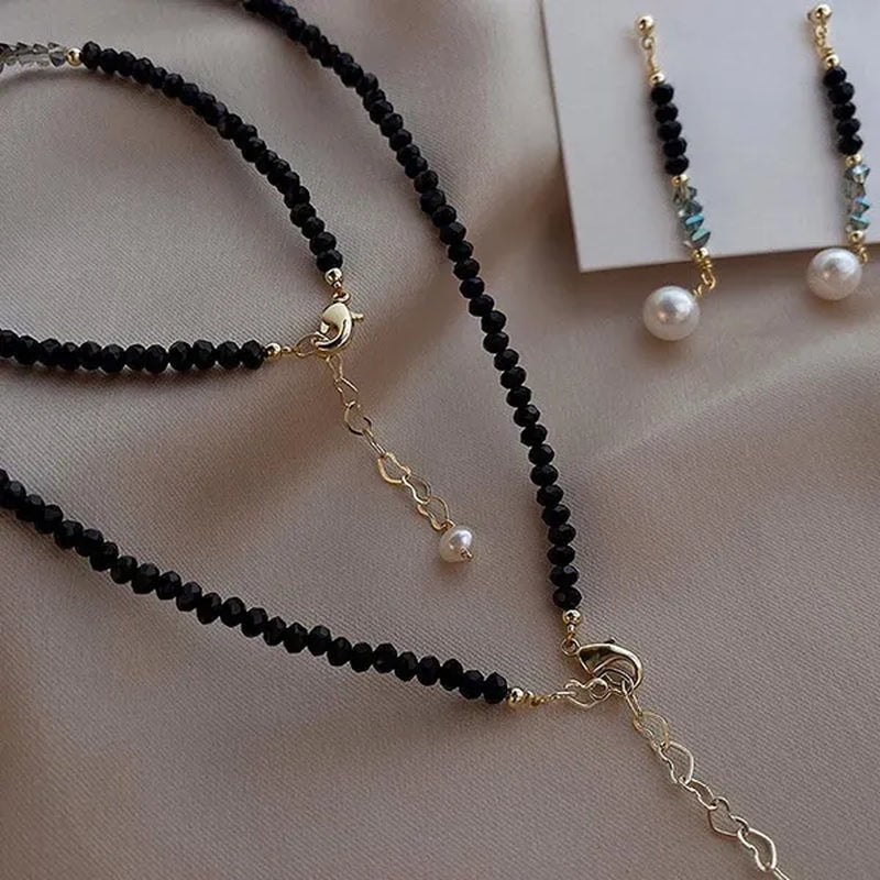Luxury     Natural Black Spinel Moonstone Pearl Necklace Earring Bracelet Set Creative Women's Gemstone Beaded Thin Bracelet Clavicle Chain Necklace Tassel Stud Earrings Dangle Earrings Sparking Birthday Anniversary Halloween Christmas Jewelry Set Gift