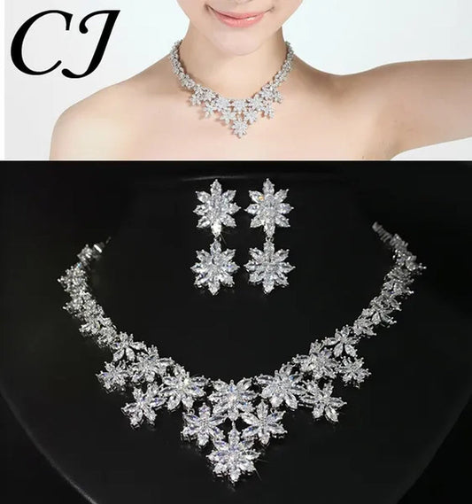 CANDICE Platinum Plated Marquise CZ Stone Wedding Necklace and Earring Bridal Jewelry Sets