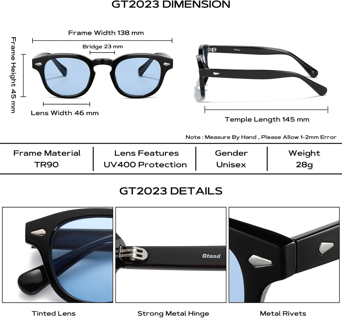 Unisex Vintage Retro round Style Tinted Sunglasses for Men Women Fashion Circle Sun Glasses 46Mm