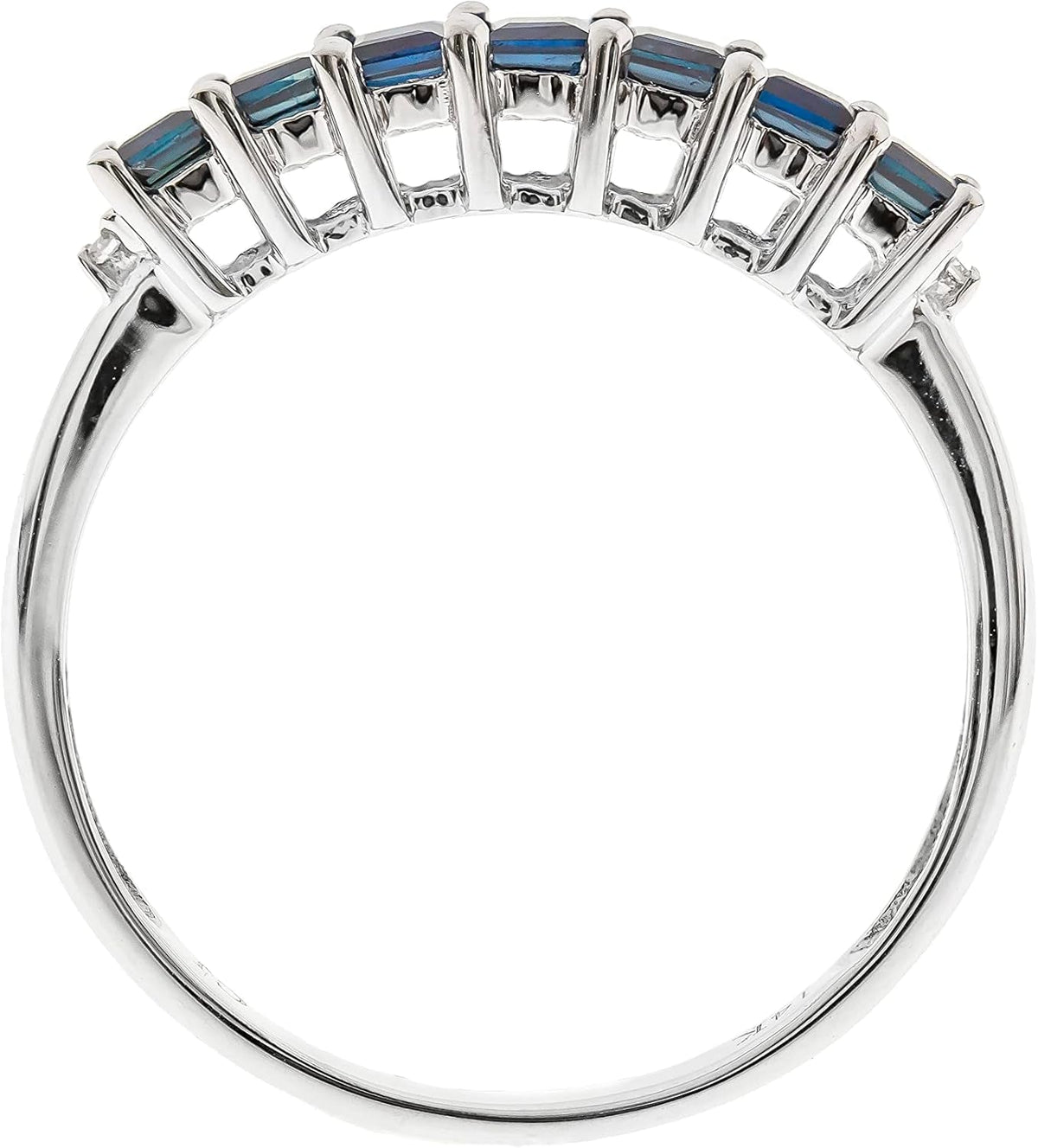 14K White Gold Genuine Blue Sapphire Ring with Diamonds for Women | Ethically, Authentically & Organically Sourced (Square-Cut) Shaped Sapphire Hand-Crafted Jewelry for Her | Sapphire Ring for Women