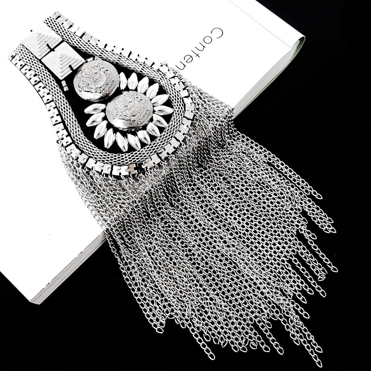 1 Pair of Metal Tassel Chain Shoulder Epaulets Shoulder Boards Badge Fixed with Pins for Men and Women