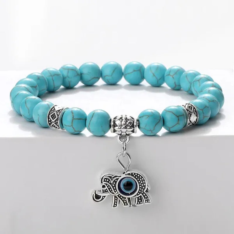 Turkey Evil Eye Beaded Bracelets Butterfly Buddhist Palm Hand Owl Turtle Alloy Pendant Bracelet Women Men Lucky Stretch Bangles Jewelry