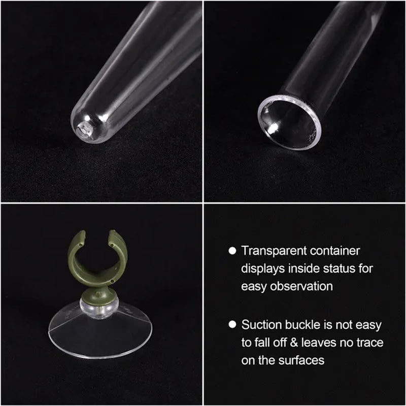 Floral Water Tubes with Suction Cup 0.6" ID 4" Plastic Wall Hanging Vase for Plants Flower Arrangement, Clear Pack of 4