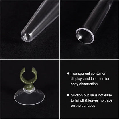 Floral Water Tubes with Suction Cup 0.6" ID 4" Plastic Wall Hanging Vase for Plants Flower Arrangement, Clear Pack of 4