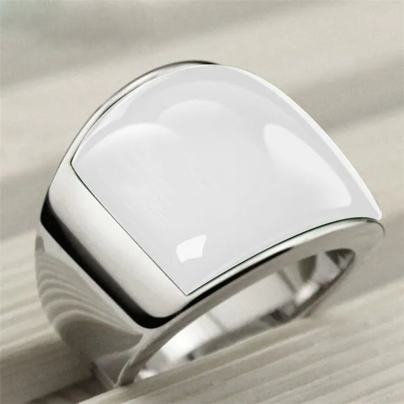 Vintage Men's Gemstone Ring Stainless Steel Single White Red Opal Rings Jewelry Gift for Men Women Boyfriend Girlfriend