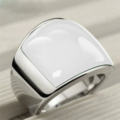 Vintage Men's Gemstone Ring Stainless Steel Single White Red Opal Rings Jewelry Gift for Men Women Boyfriend Girlfriend