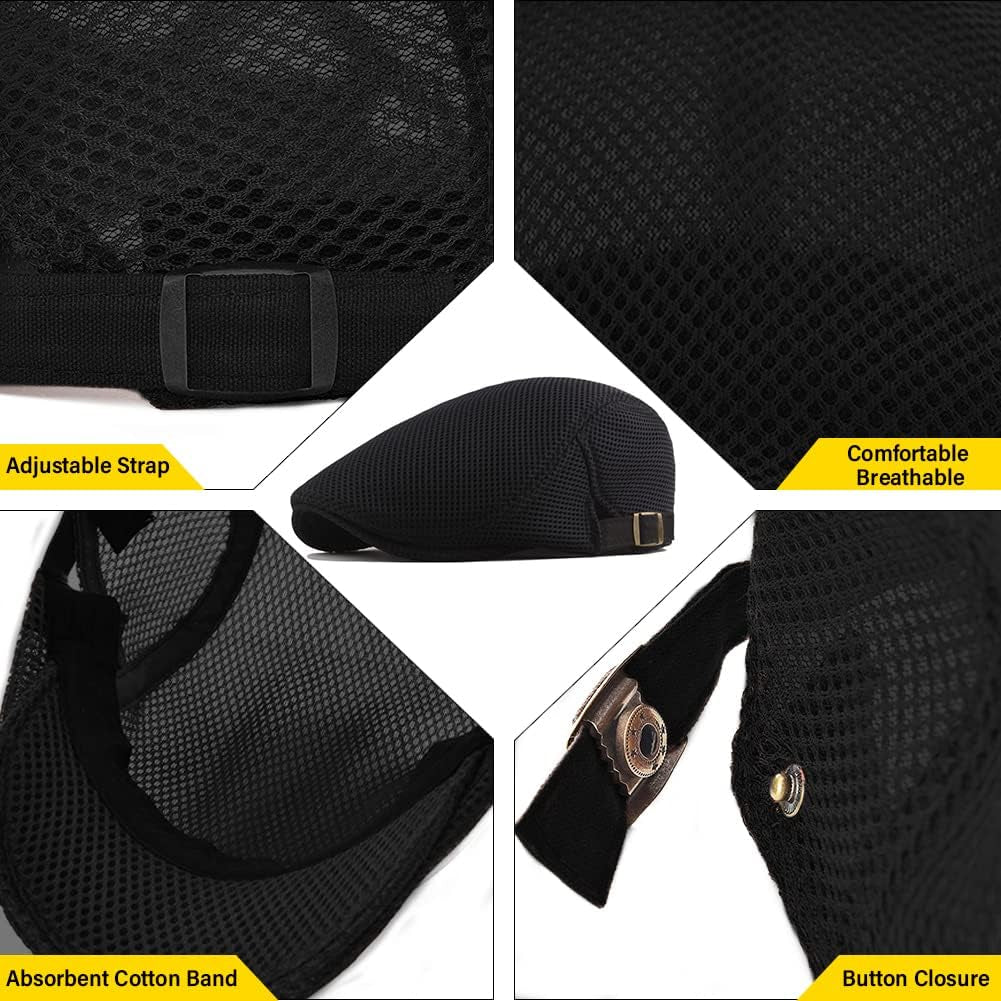 Men'S Mesh Flat Cap Breathable Summer Newsboy Hat Beret Ivy Cap Irish Cabbie Gatsby Driving Hunting Hats