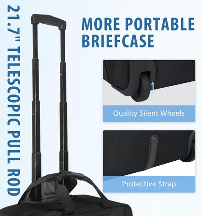 Rolling Briefcase Laptop Bag,17.3" Computer Bag with Wheels, Water Repellent Travel Roller Underseat Bag with RFID Blocking Pocket,Rolling Work Bags for Women/Men -Black