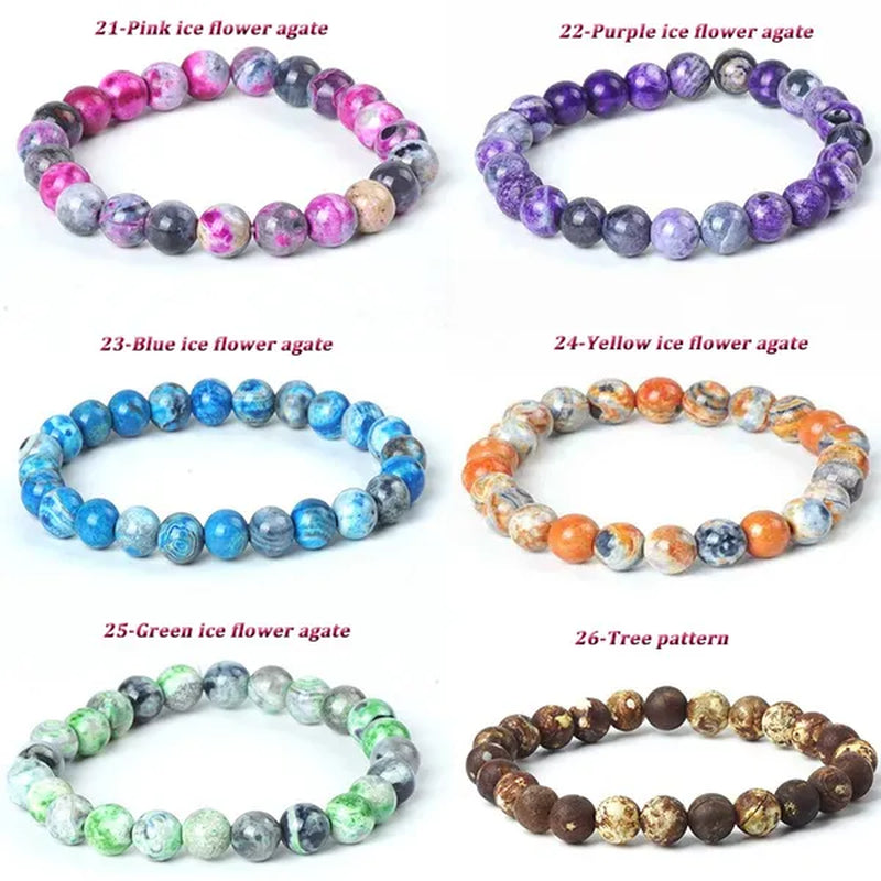 113 Style 8mm Beads Bracelet Men and Women Diy Stone Beads Bracelet Round Turquoise Agate Crystal Chalcedony Opal Beaded Bracelet Wholesale