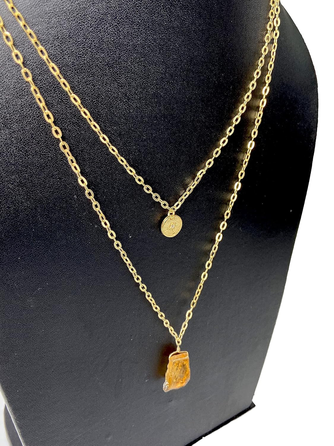 ALPHA® Raw Citrine Necklace with CZ Charm Pendant, Women Jewelry Rough Dainty Jewelry