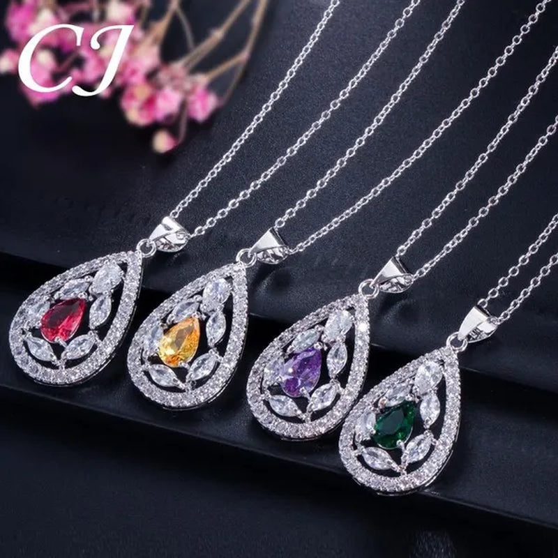 CANDICE Women's Sterling Silver Plated Jewelry Set Summer New Fashion Blue Zircon Necklace Pendant Earrings Ring（US 7-9)