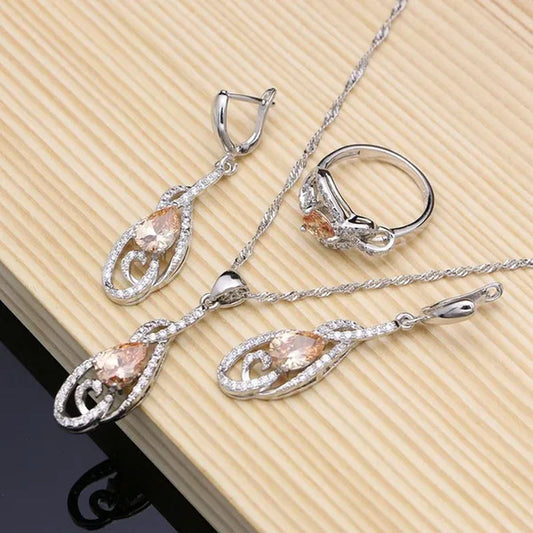 Mystical Champagne Topaz Jewelry Sets Women 925 Sterling Silver Jewelry Earrings/Pendant/Necklace/Rings/Bracelet