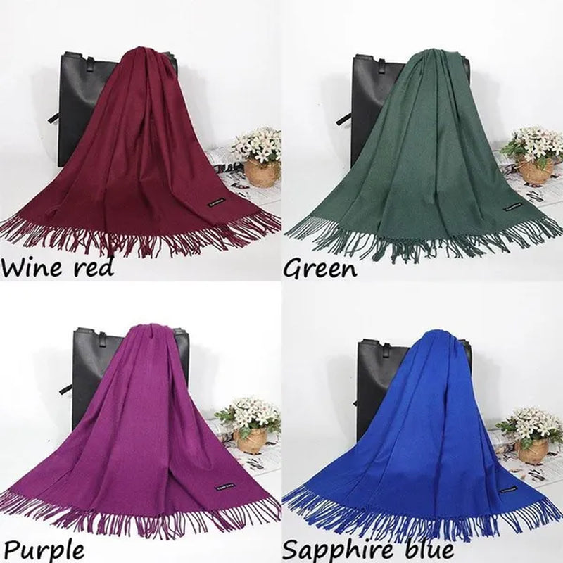 Women Cashmere Wool Scarf Wraps Warm Blanket Scarves Women Solid Color Cashmere Scarves with Tassel