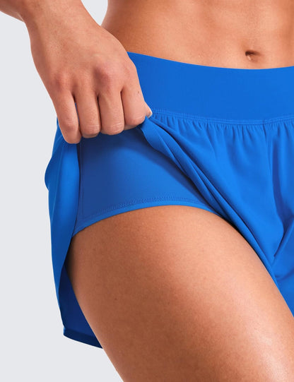 Mid Waisted Dolphin Athletic Shorts for Women 4" Lightweight High Split for Gym Workout with Liner Quick Dry