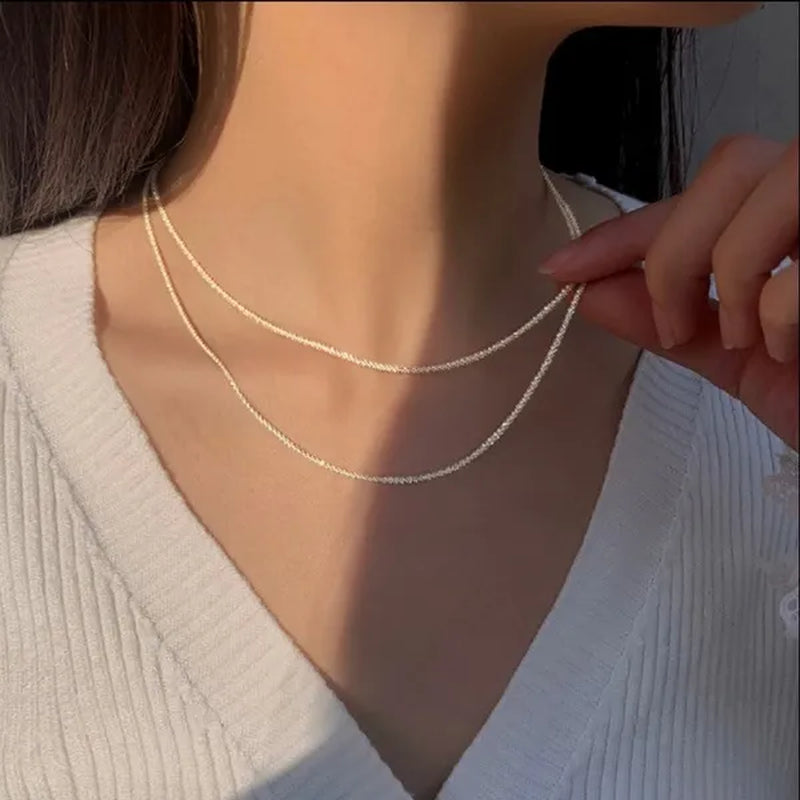 Shiny sparkling glitter clavicle chain  silver necklace brand new fashion sterling silver necklace chain