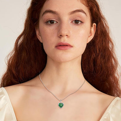 Love Heart Necklace 925 Sterling Silver Simple Halo Solitaire Pendant Birthstone Jewelry for Women