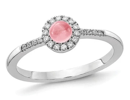 1/2 Carat (ctw) Pink Tourmaline Cabochon Ring in 14K White Gold with Diamonds
