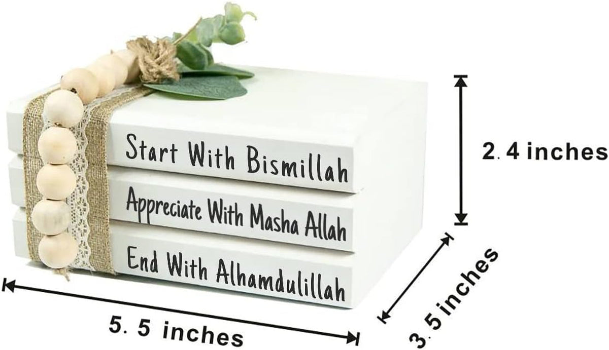 Farmhouse Ramadan Decoration Eid Ramadan Mubarak Farmhouse Mini Book Stack, Start with Bismillah End with Alhamdulillah, Muslim Tier Tray Table Decor