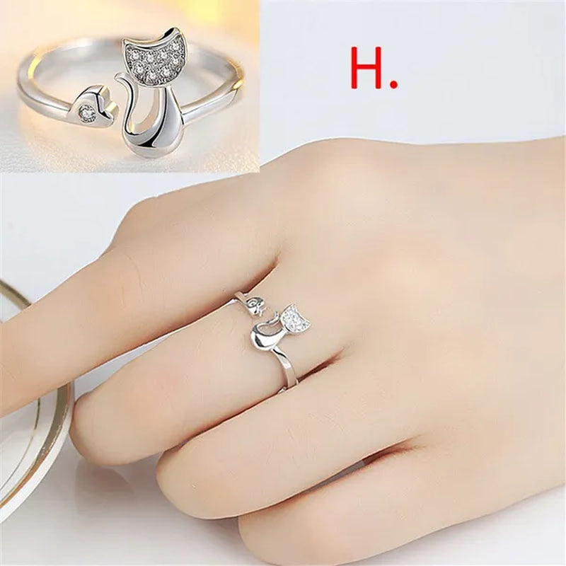 1Pcs Cute Cat Kitten Ring Animal Opening Ring Cocktail Party Women Cute Pet Adjustable Rings Anniversary Jewelry Gift