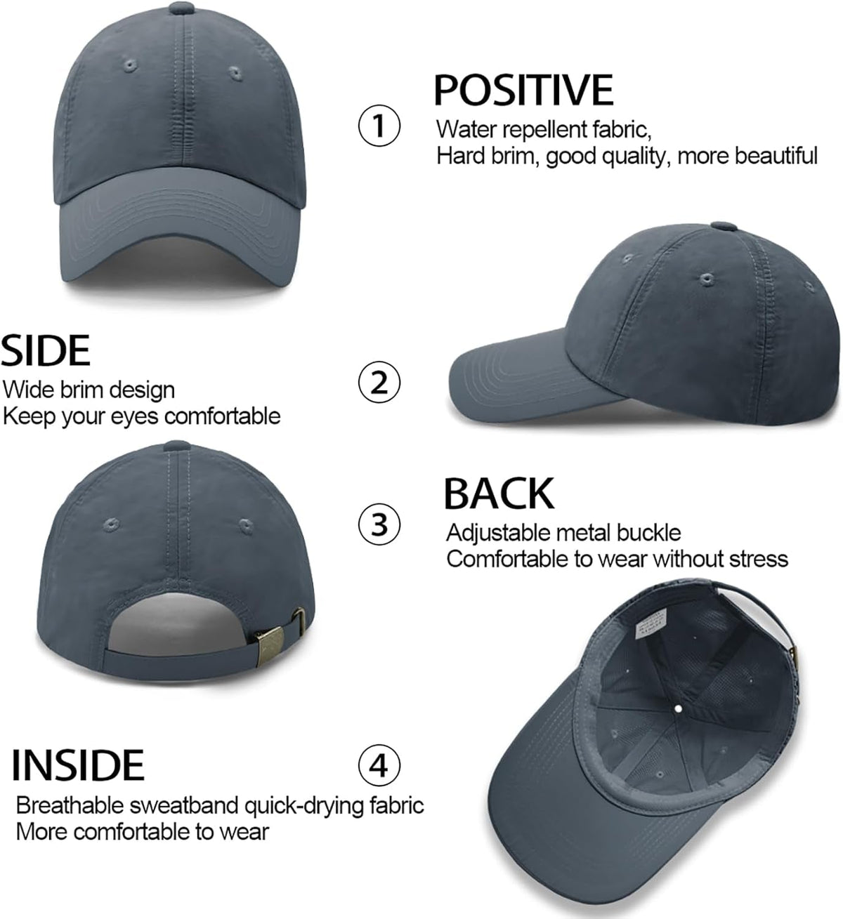 Men Quick Dry Sport Baseball Cap, Men'S Athletic Fitted Cap, Adjustable anti UV Outdoor Sun Hat