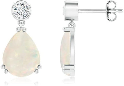 Natural Opal Drop Earrings for Women Girls in Sterling Silver/14K Solid Gold/Platinum | October Birthstone Jewelry Gift for Her | Birthday | Wedding | Anniversary