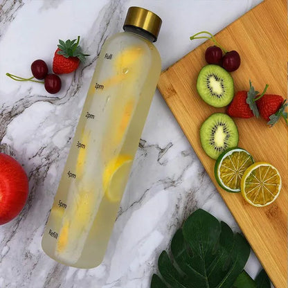 Water Bottle with Time Marker, 32oz Motivational Water Bottle, Reusable Spill-Proof Frosted Plastic Water Bottle for Gym, Sports, Travel, Fitness, School and Work