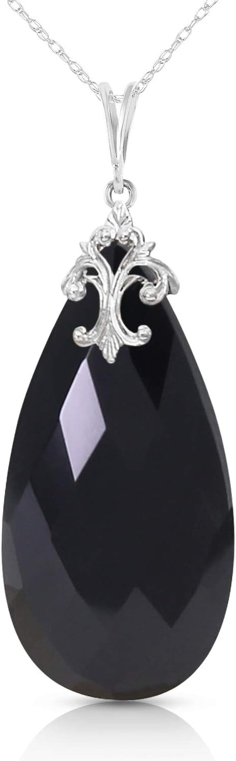 14K White Gold Necklace with Briolette 31X16 Mm Black Onyx