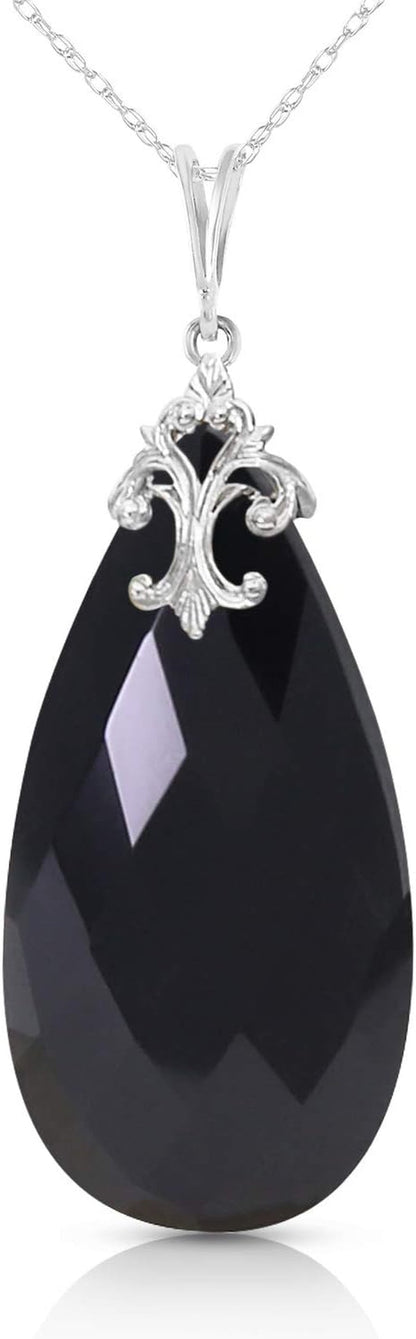 14K White Gold Necklace with Briolette 31X16 Mm Black Onyx