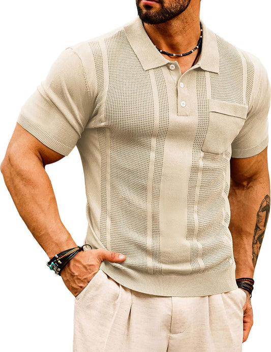 Men'S Knit Polo Shirts Short Sleeve Texture Lightweight Golf Shirts Sweater