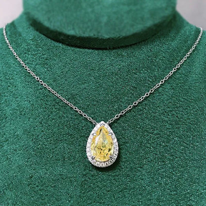 Bridal Wedding Necklace Jewelry 4 Claw Setting Waterdrop Cut Citrine Pink Gemstone Side Stone Lab Diamond Silver Plated Necklace for Women