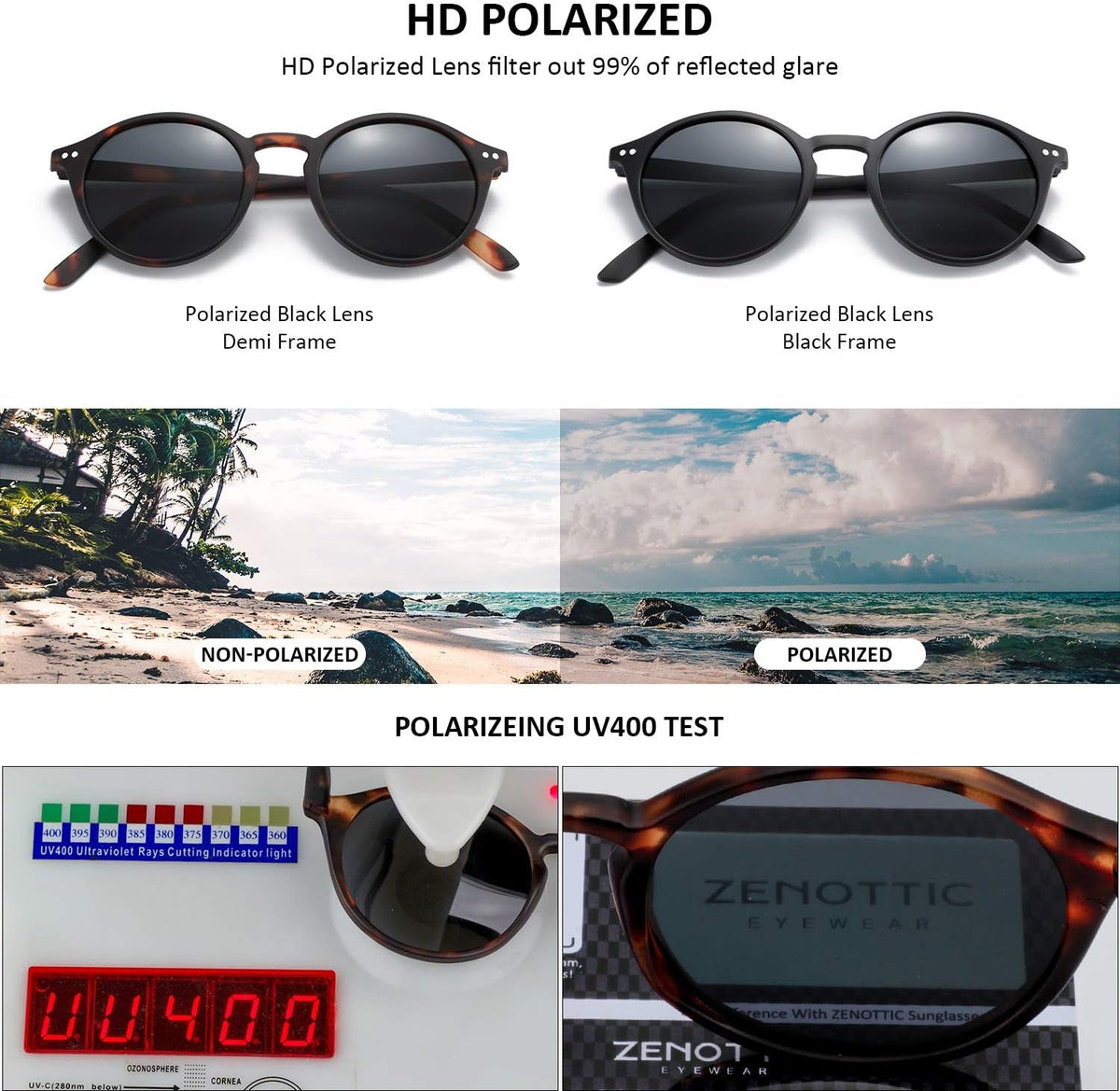 Polarized Sunglasses for Women Men: Retro Shades round | Square Frame UV Protection 2 Pack