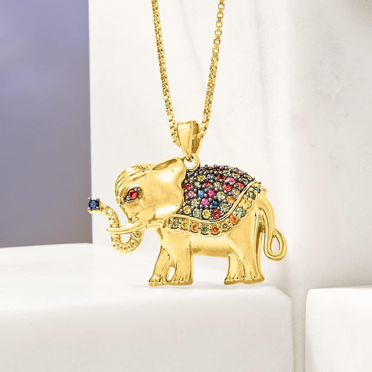 0.50 Ct. T.W. Multicolored Sapphire Elephant Pendant Necklace in 18Kt Gold over Sterling. 18 Inches