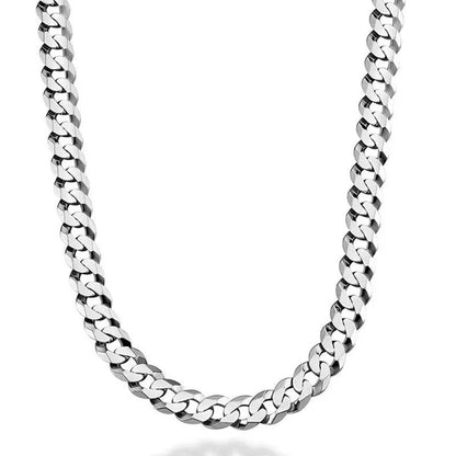 Solid 925 Sterling Silver Italian 7mm Solid Diamond-Cut Cuban Link Curb Chain Necklace for Men