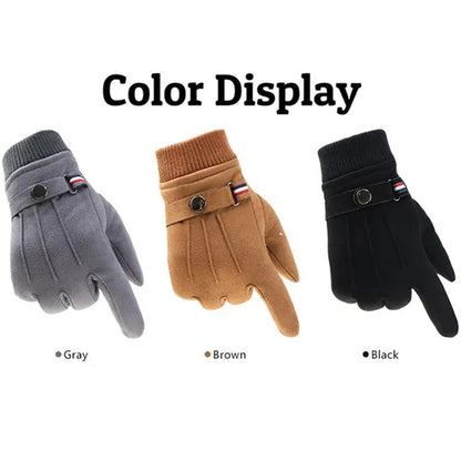 Men's Winter Gloves Suede Warm Split Finger Gloves Outdoor Sport Driving Buckle Design Male Touch Screen Mittens