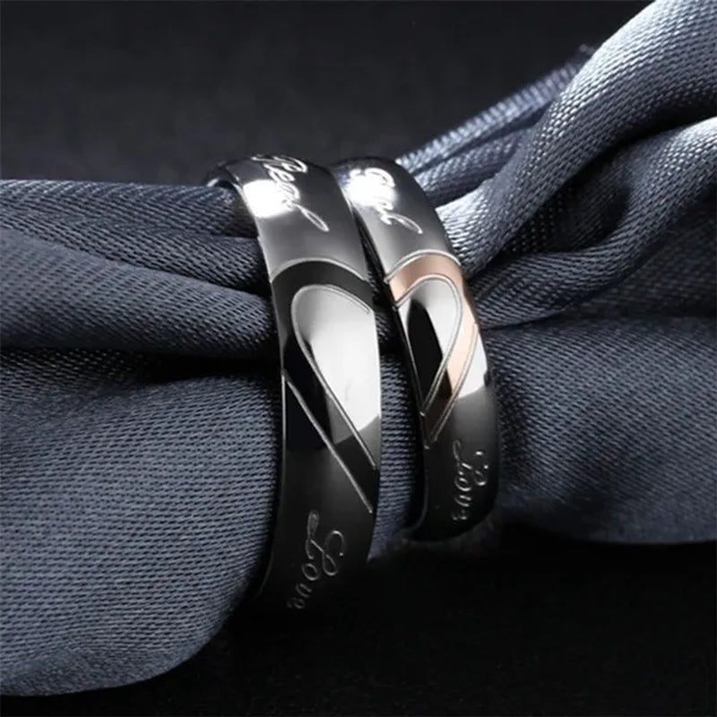 2 pcs / set . Heart of love couple titanium steel wedding rings for women fashion jewelry woman accessories silver ring women for man
