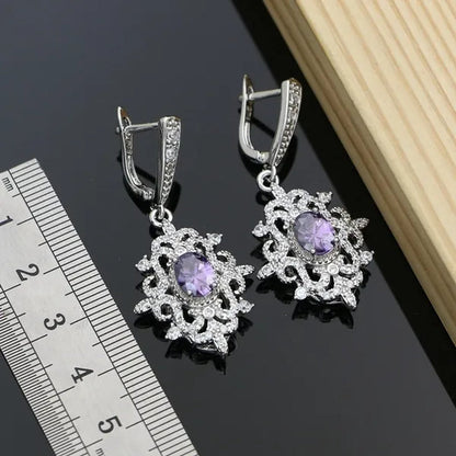 Romantic Women Anniversary Silver 925 Jewelry Sets Sapphire Amethyst Garnet Emerald Gemstone Fashion Necklace Set