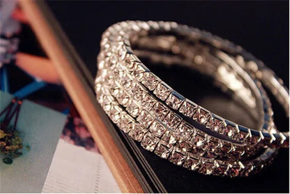 Wholesale 20PCS Stretch Rhinestone Crystal Bracelets Silver Plated CZ Inlay Gift