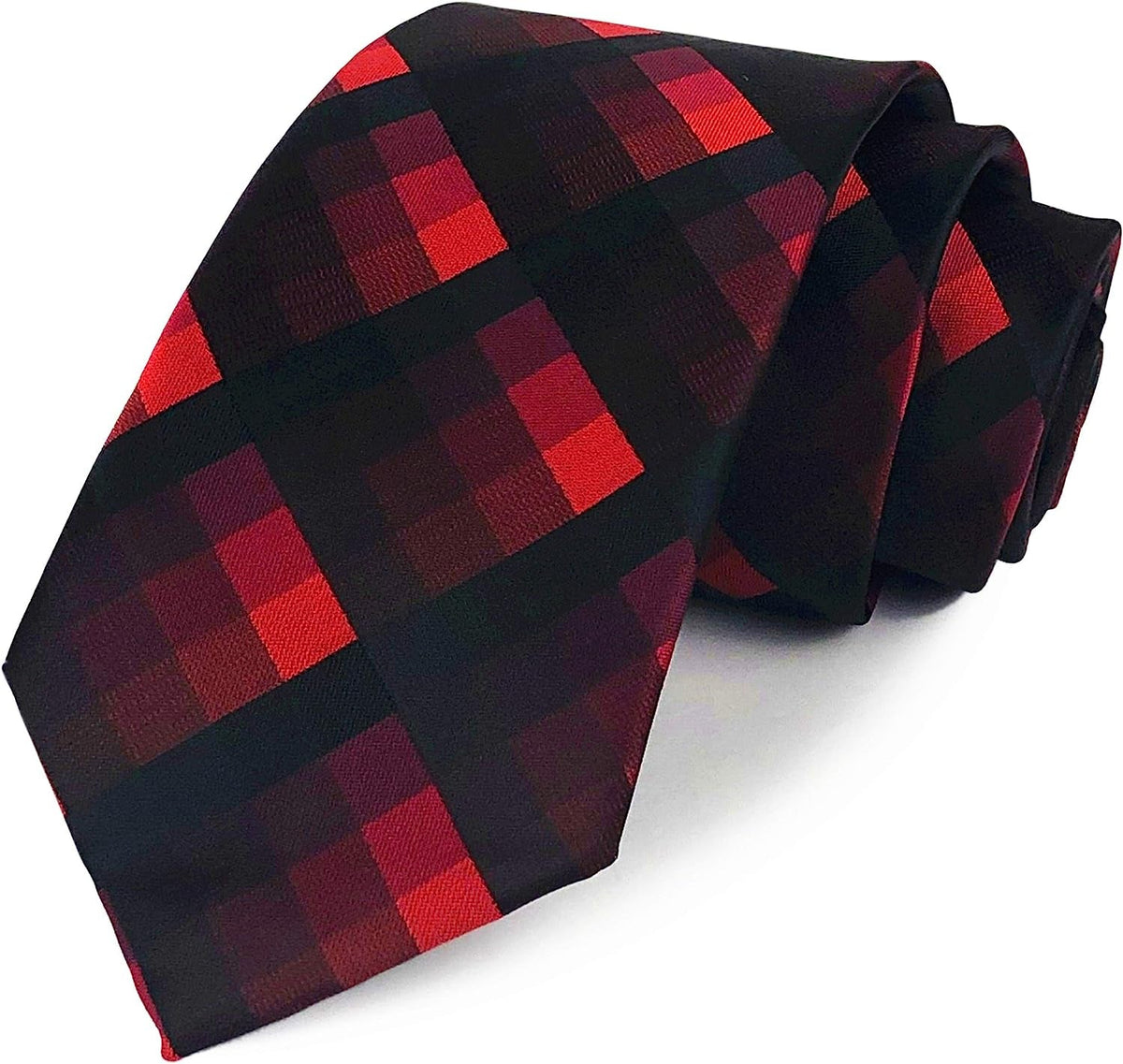 Men'S Classic Checks Dark Blue Grey Jacquard Woven Silk Tie Necktie