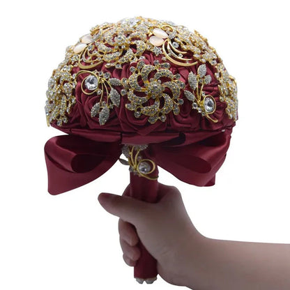 18CM Luxury Full Diamond Wedding Bouquet Shiny Crystal Brooch Bridal Bouquet Satin Ribbon Roses Wedding Flowers Bride Holding Flowers